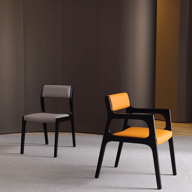 Modern Upholstered Dining Arm Chair Solid Wood Chair with Black Legs