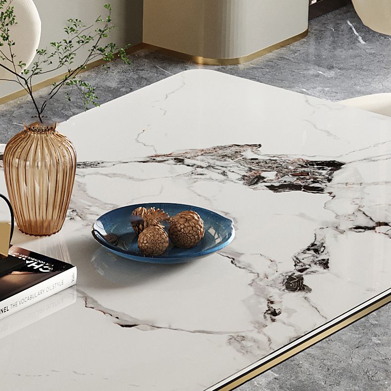 Modern Style Sintered Stone Dining Table with White Fixed Table and Trestle Base for Home Use Clearhalo 'Dining Room Sets' 'Dining Tables & Seating' 'dining_room_set' 'furn' 'furn_dining_room_set' 'Furniture' 'furniture_dining_room_set' 'Kitchen & Dining Furniture' 'kitchen&dining_furn' 'kitchen' 1200x1200_b2c99ae2-c0dd-4cbe-ae5d-54df3fc41516