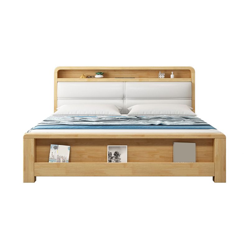 King & Queen Size Wood Panel Bed Nordic Upholstered Bed Frame with Storage