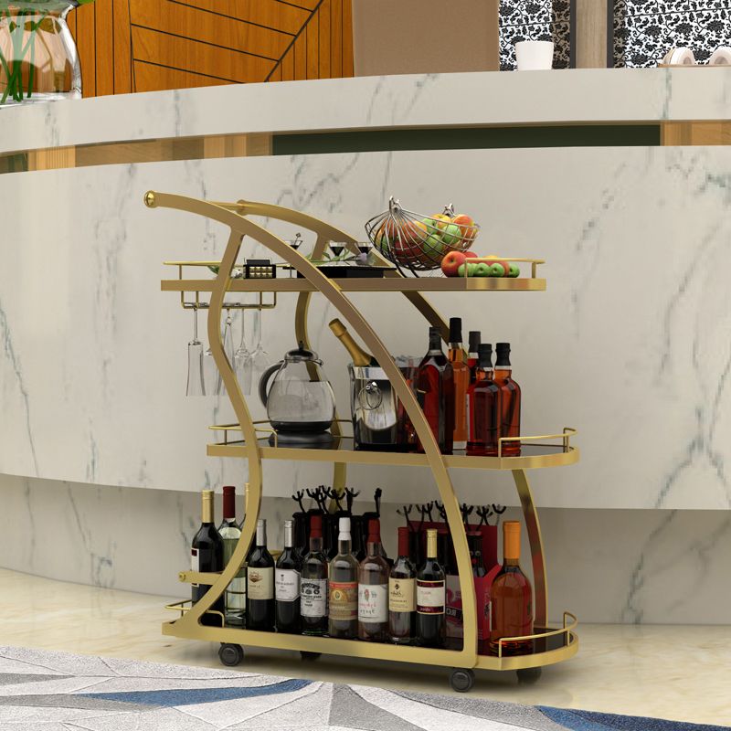 Modern Style Metal Prep Table 31.5"H Rolling Glass Prep Table for Home Use Clearhalo 'furn' 'furn_kitchen_islands_carts' 'Furniture' 'Kitchen & Dining Furniture' 'Kitchen Islands & Carts' 'kitchen_islands_carts' 1200x1200_b2cb2eb5-75c6-4455-8699-3039638a5060