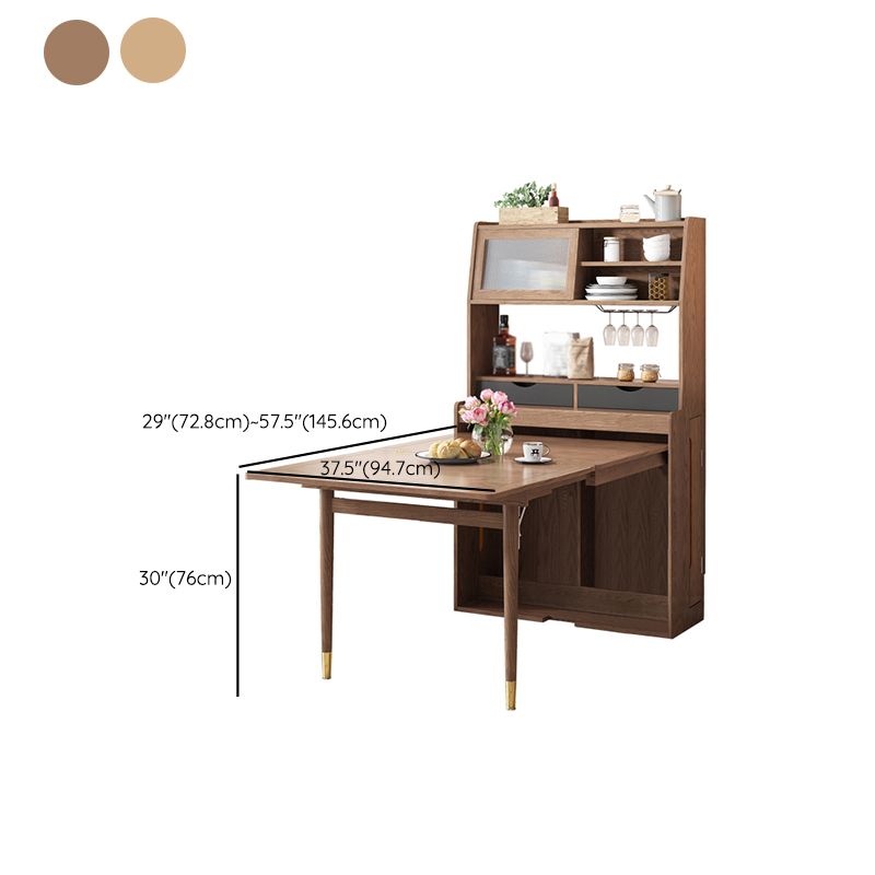 Mesa de comedor con estructura de madera maciza, mesa de comedor plegable rectangular con almacenamiento
