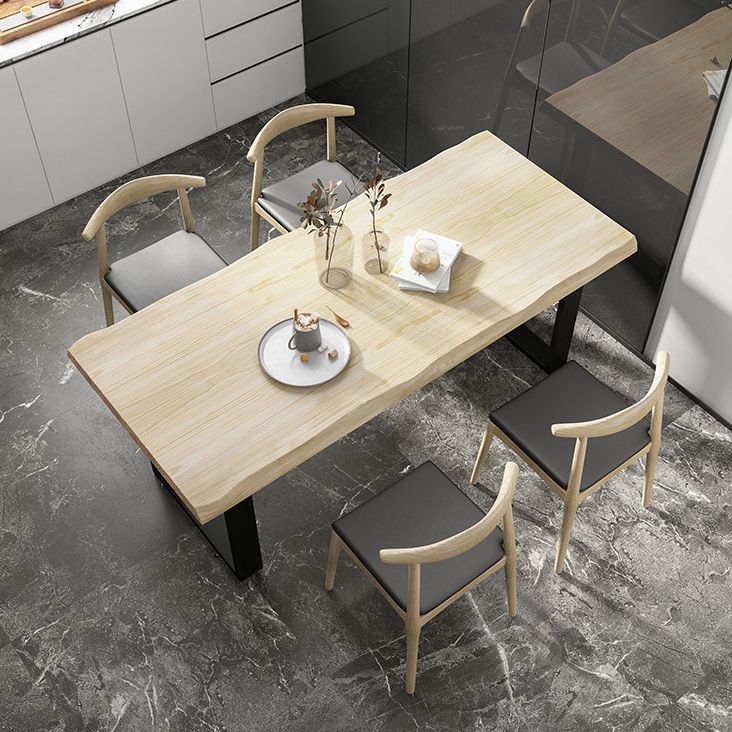 Rectangle Solid Wood Table Modern Dining Table with Metal Base and Double Pedestal for Restaurant Clearhalo ' dining_table' 'Dining Tables & Seating' 'Dining Tables' 'Furniture' 'furniture_dining_table' 'Kitchen & Dining Furniture' 'kitchen&dining_furn' 'kitchen' 'kitchen_dining_table' 1200x1200_b2cc46ff-fa0c-4ffa-b3d4-114a47a1c6ab