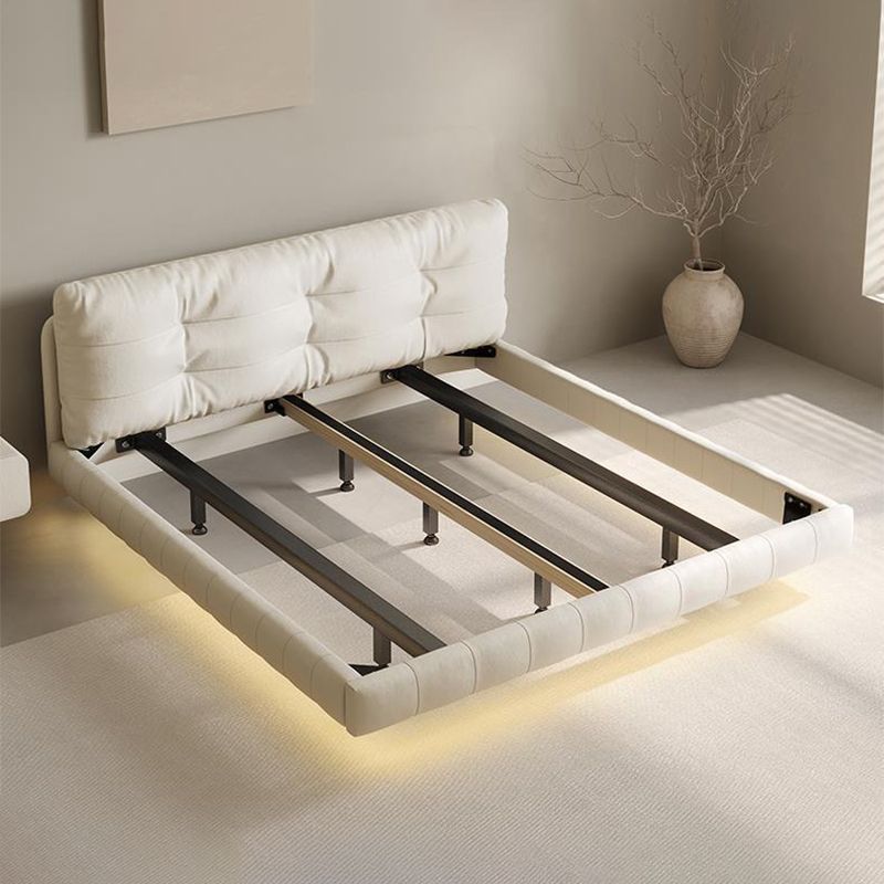 Genuine Leather Upholstered Platform Bed Light Beige Bed Frame Clearhalo 'Bedroom Furniture' 'Beds' 'furn' 'furn_beds' 'Furniture' 1200x1200_b2cc6964-294d-4ada-8099-c9a3450d2d45