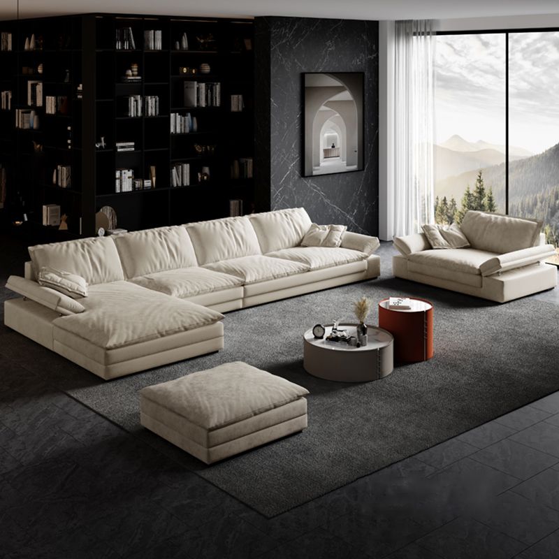 Scandinavian Cream Cushion Back Stain-Resistant Faux Leather Sofa Clearhalo 'furn' 'furn_sectionals' 'Furniture' 'Living Room Furniture' 'Sectionals' 1200x1200_b2cd765b-411e-44f7-815d-1a34037bbc51