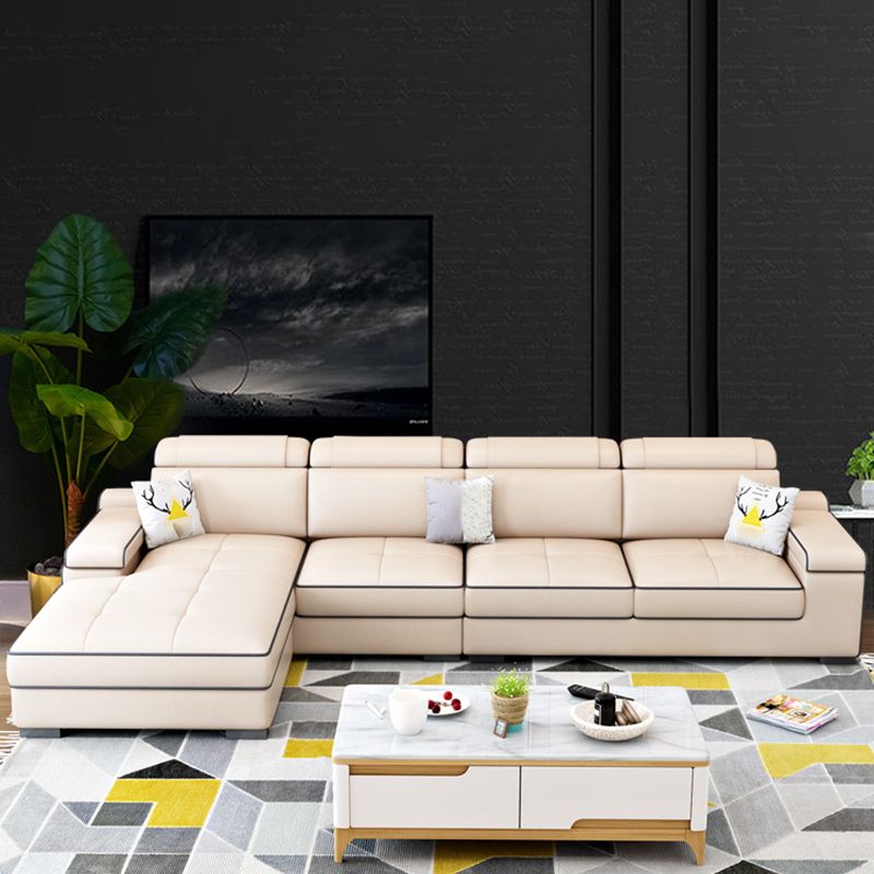 Vintage 4-seat Linen/Faux Leather Sofa Pillow Top Arm Sofa for Living Room Clearhalo 'furn' 'furn_sectionals' 'Furniture' 'furniture_sectionals' 'Living Room Furniture' 'Sectionals' 1200x1200_b2cfcecc-307f-411b-8ae5-1ba858bc8bb9