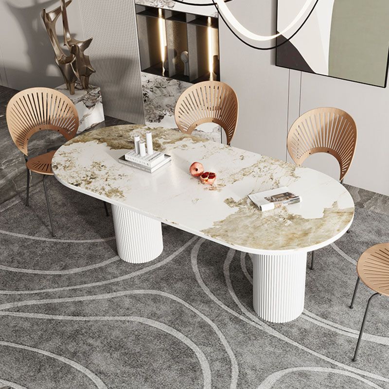 Oval Modern Dining Table Stone Top Metal Double Pedestal Dining Room Table Clearhalo 'Dining Tables & Seating' 'Dining Tables' 'dining_table' 'furn' 'furn_dining_table' 'Furniture' 'furniture_dining_table' 'Kitchen & Dining Furniture' 'kitchen' 'kitchen_dining_table' 1200x1200_b2d464d9-8b6d-4ab2-b661-8f5dbf3eaf68