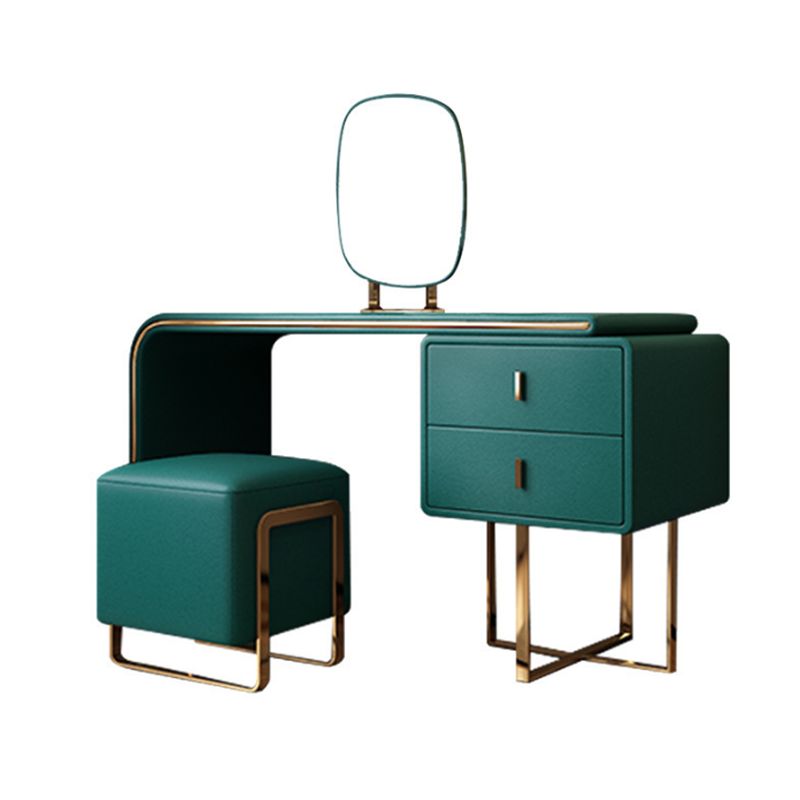 Luxurious Leather Vanity Makeup Table Set 2 Drawers Vanity Table with Mirror & Stool