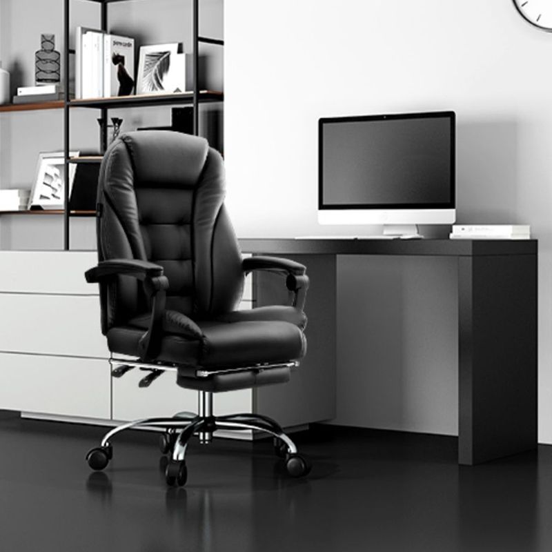 Sedia moderna in fico in pelle girevole sedia a braccia fissa nera.