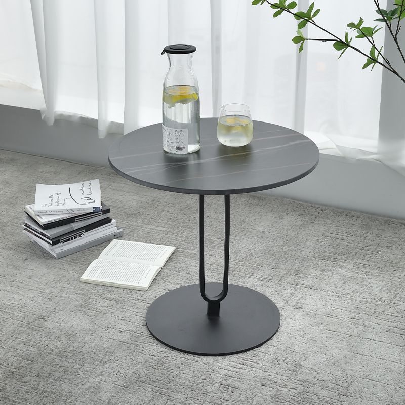 Round with Metal Accents Coffee Table Modern Stone 20.9'' Cocktail Table