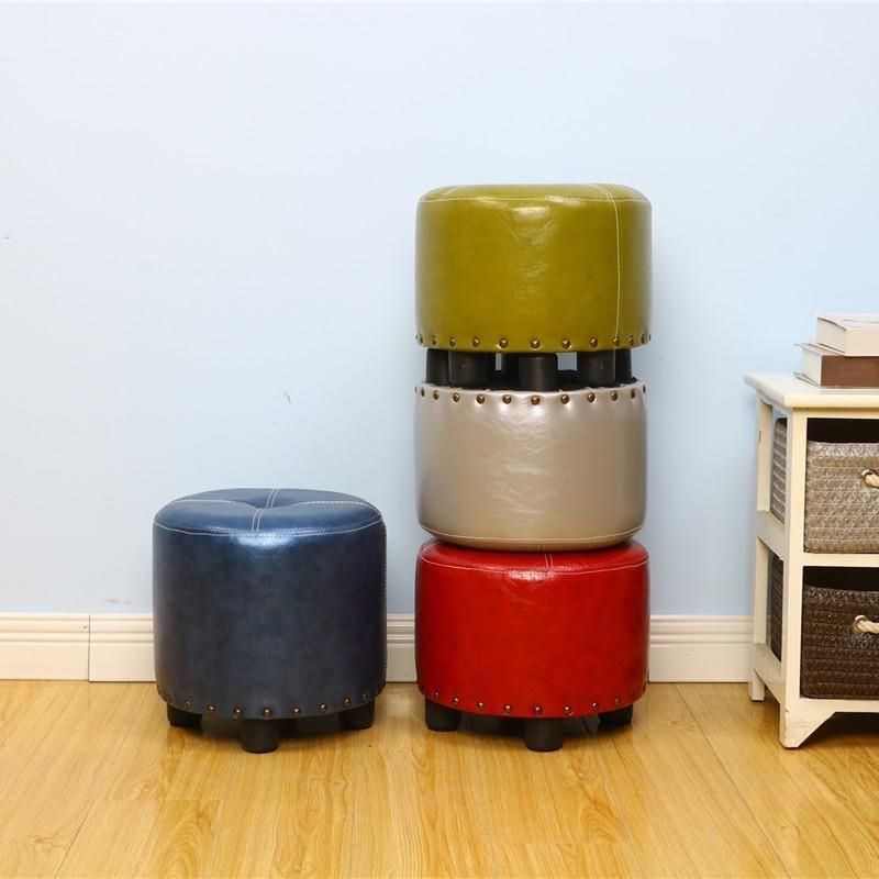 Cylinder Pouf Pure Color Tufted Nailhead Trim Faux Leather Standard Ottoman Clearhalo 'furn' 'furn_ottomans_poufs' 'Furniture' 'Living Room Furniture' 'Ottomans & Poufs' 'ottomans_poufs' 1200x1200_b2e18b48-1875-44a7-a7d9-2e1268ba4712