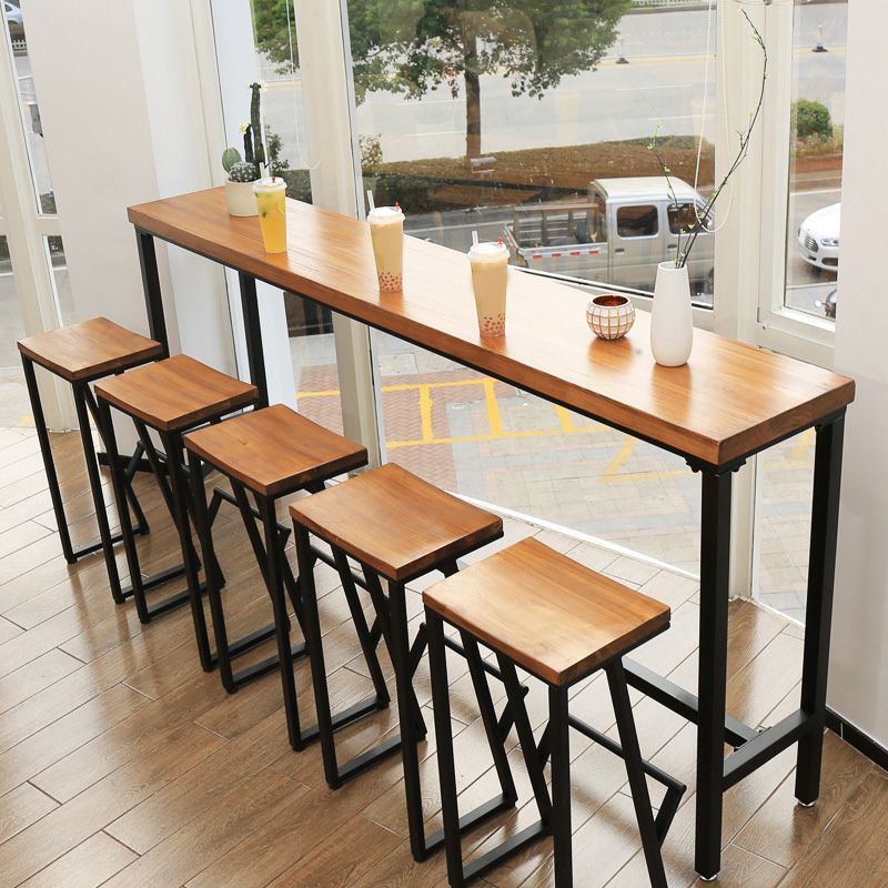 Industrial Bar Height Table Solid Wood Top Bistro Table with Black Base Clearhalo 'Bar Furniture' 'Bar Tables' 'bar_tables' 'furn' 'furn_bar_tables' 'Furniture' 'Kitchen & Dining Furniture' 1200x1200_b2e3e6ae-c41a-4c2a-a257-f7bb83f0bad1