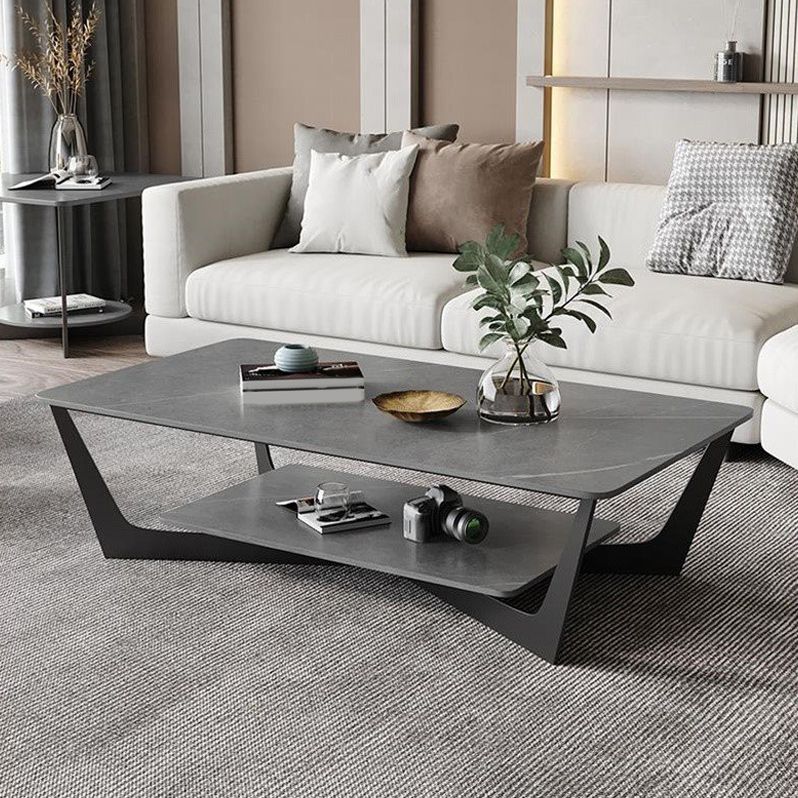 15,7 "H Rechteck Schiefer Couchtisch Metall 4 Bein Cocktailtisch mit Regal