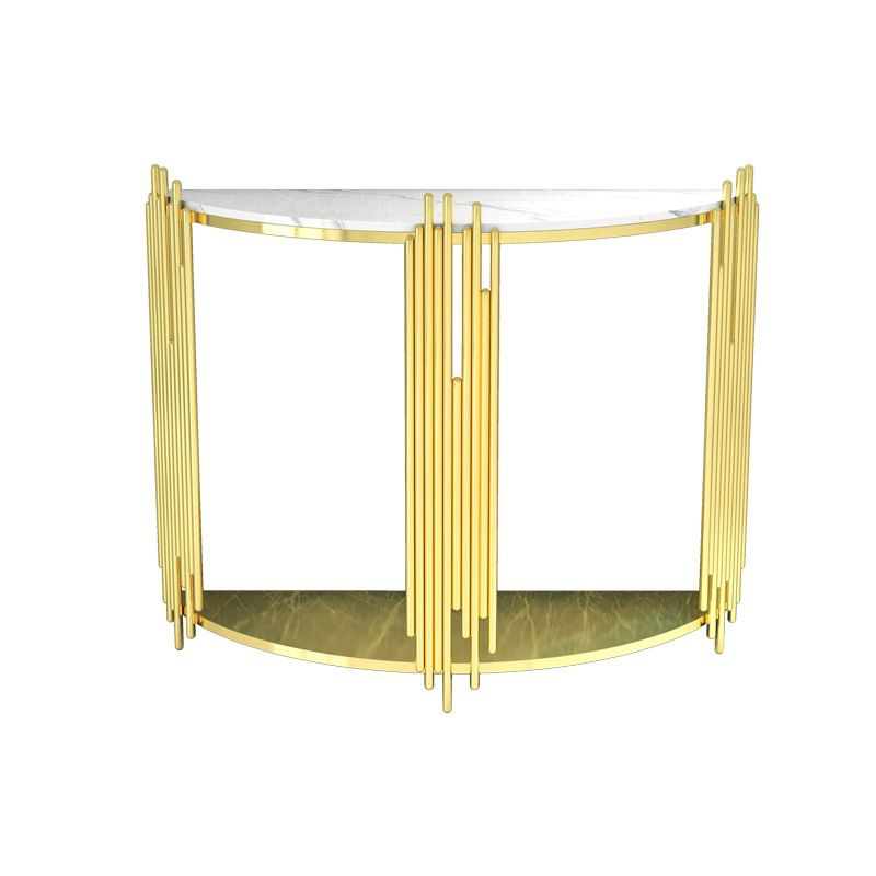 Consola de piso de hierro glamoroso almacenamiento de mesa de almacenamiento resistente a la mitad consola de media luna