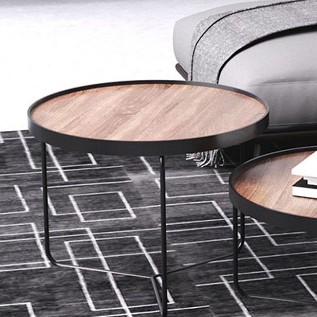 Nordic Style Round Solid Wood Table Metal Cross Legs Base Coffee Table