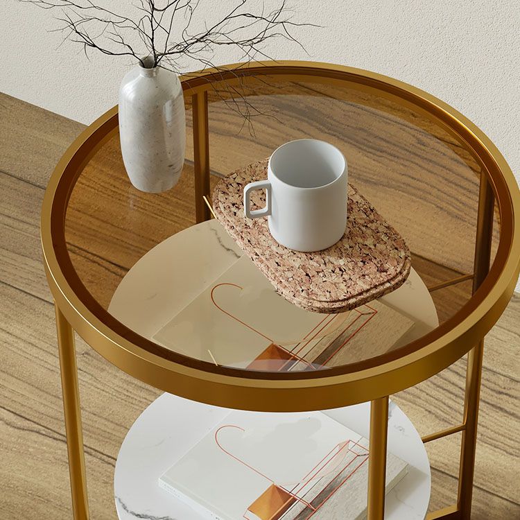 21.65 "背の高い鉄の十字形の脚エンドテーブルラウンドガラス上部テーブル