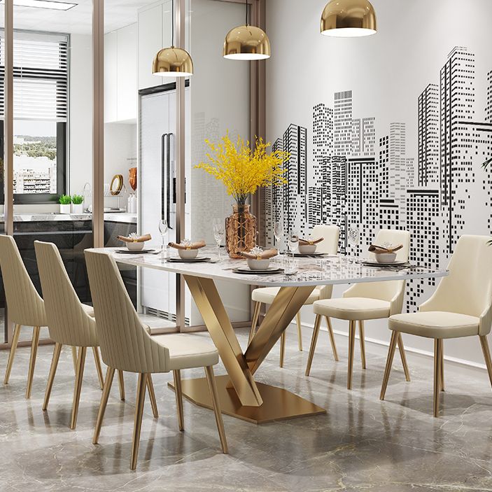 Metal Traditional Luxury Rectangle Dining Table Sintered Stone Top Table with Pedestal Base Clearhalo ' dining_table' 'Dining Tables & Seating' 'Dining Tables' 'furn' 'furn_dining_table' 'Furniture' 'furniture_dining_table' 'Kitchen & Dining Furniture' 'kitchen&dining_furn' 'kitchen' 'kitchen_dining_table' 1200x1200_b2f788ca-756e-46db-be77-8cf8af87862b