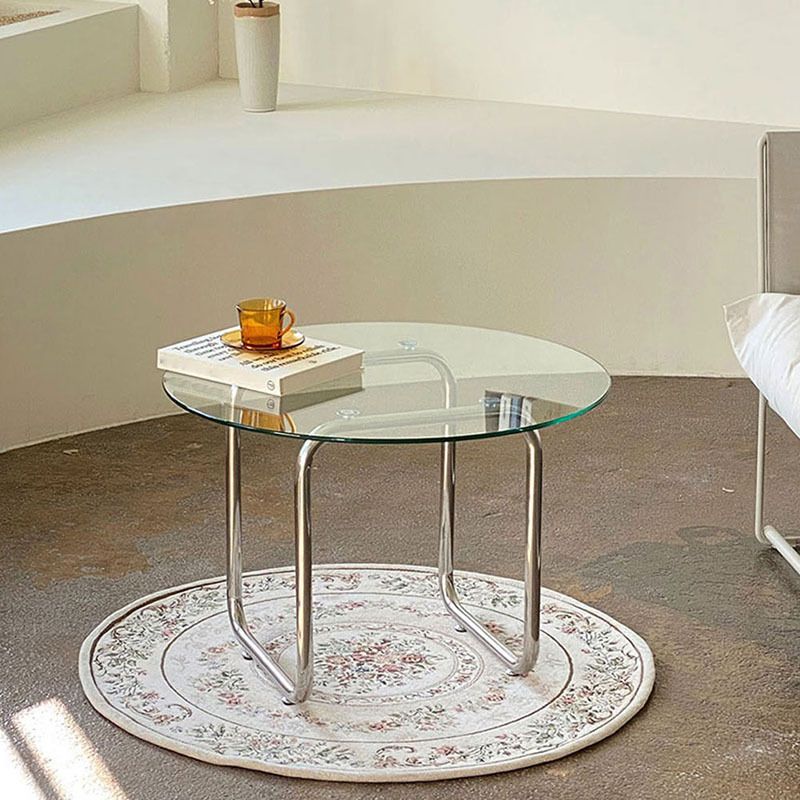 Modern Glass Coffee Table with Sled Stainless Steel Base Cocktail Table Clearhalo 'Coffee & Accent Tables' 'Coffee Tables' 'coffee_tables' 'furn' 'furn_coffee_tables' 'Furniture' 'Living Room Furniture' 1200x1200_b2f9f58d-399d-45f7-8d89-4f25213fefdb