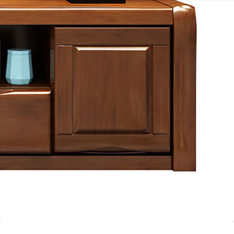 Support multimédia TV traditionnel en bois d'hévéa, étagère ouverte, console avec tiroirs