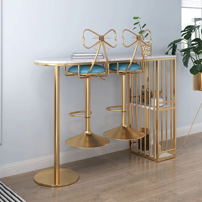 Glam White Faux Marble Pub Bar Table Iron Double Pedestal Bar Dining Table with 2-Shelf Clearhalo 'Bar Furniture' 'Bar Tables' 'bar_tables' 'furn' 'furn_bar_tables' 'Furniture' 'furniture_bar_tables' 'Kitchen & Dining Furniture' 'kitchen&dining_furn' 'kitchen' 1200x1200_b2fcbadb-406b-4911-9922-04edee5417ed