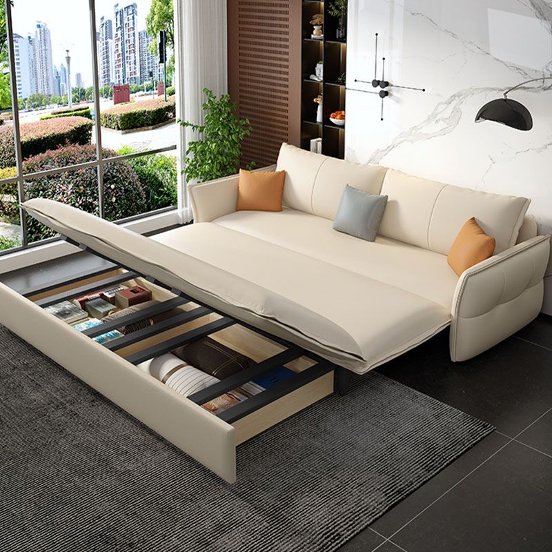 White Sofa Bed Faux Leather Square Arm Standard Bed Settee with Storage Clearhalo 'furn' 'furn_sofas' 'Furniture' 'furniture_sofas' 'kitchen' 'kitchen_sofas' 'Living Room Furniture' 'Sofa' 'sofas' 1200x1200_b2fdc6c9-a63a-423f-9355-9b1324319564