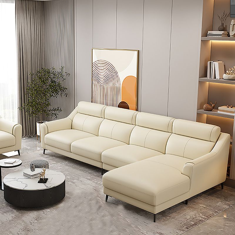 Genuine Leather Sectional Sofa,110" L Sloped Arms Stationary Sectional Sofa