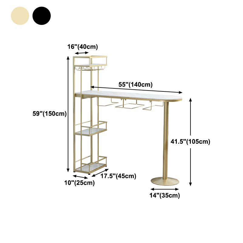 White Stone Indoor Glam Bar Dining Table Iron Double Pedestal Bistro Table with Wine Rack Clearhalo 'Bar Furniture' 'Bar Tables' 'bar_tables' 'Furniture' 'furniture_bar_tables' 'Kitchen & Dining Furniture' 'kitchen&dining_furn' 'kitchen' 1200x1200_b3050285-4444-468d-9b40-6c407e6adfad