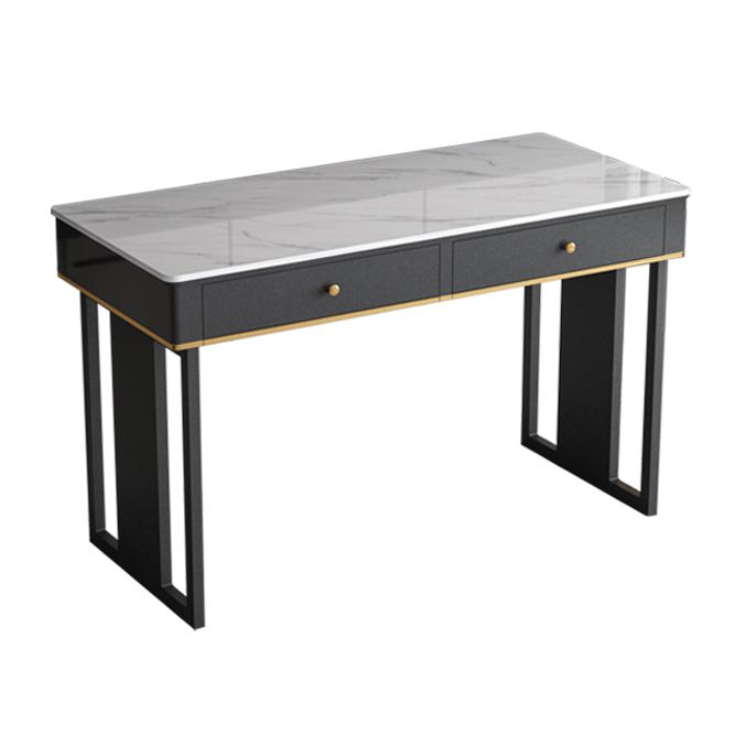 Modern 2-drawer Office Desk Sintered Stone Home Desk with Metal Base Clearhalo 'furn' 'furn_office_desk' 'Furniture' 'Office Desks' 'Office Furniture' 'office_desk' 1200x1200_b3065f01-df4c-4fa3-820e-fe010397e8ff