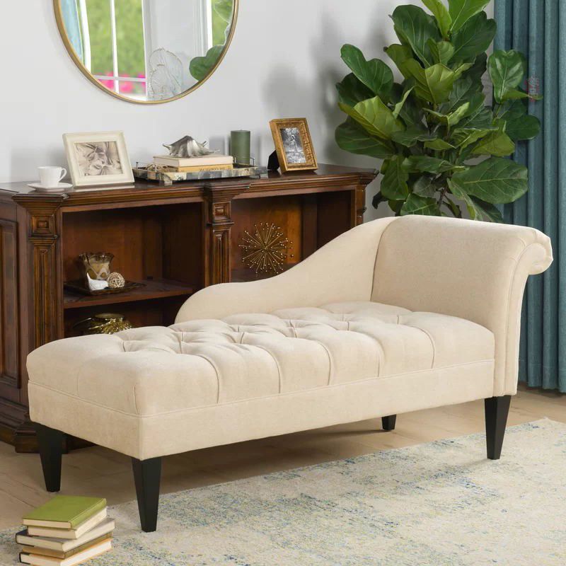 Chaise longue moderna con un bracciolo imbottita e imbottita in misto cotone