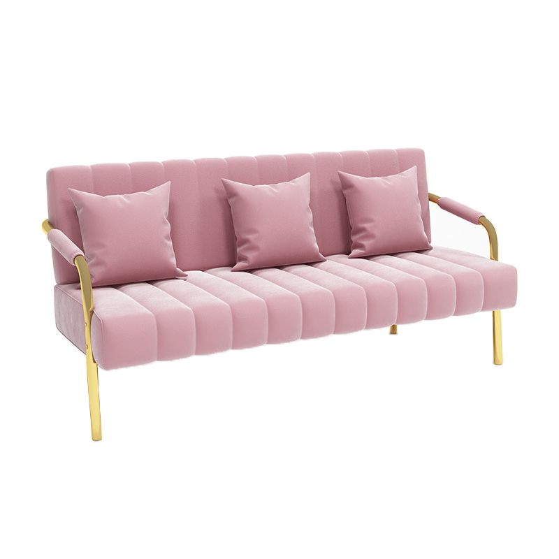 Velvet 3-seater Sofa with 3 Pillows Square  Arm for Apartment