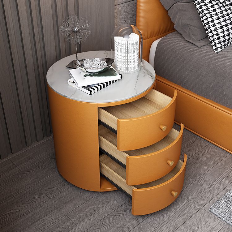 Zeitgenössischer Kunstleder -Nachttisch 2/3 - Schubladen Nachttisch