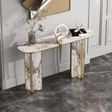 Stone Oval Console Table 33.46" Tall 1-shelf Accent Table for Hall Clearhalo 'Console Tables' 'console_tables' 'Entry & Mudroom Furniture' 'furn' 'furn_console_tables' 'Furniture' 1200x1200_b319973c-208f-4a04-99dc-54271b4ea883