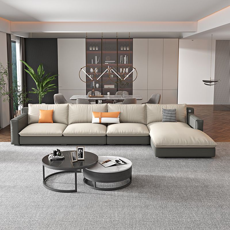 Modern Square Arm Sectionals 33.46"H Pillow Back Sofa and Chaise Clearhalo 'furn' 'furn_sectionals' 'Furniture' 'furniture_sectionals' 'Living Room Furniture' 'Sectionals' 1200x1200_b31c9780-97c4-4758-bedd-dd202fba6998