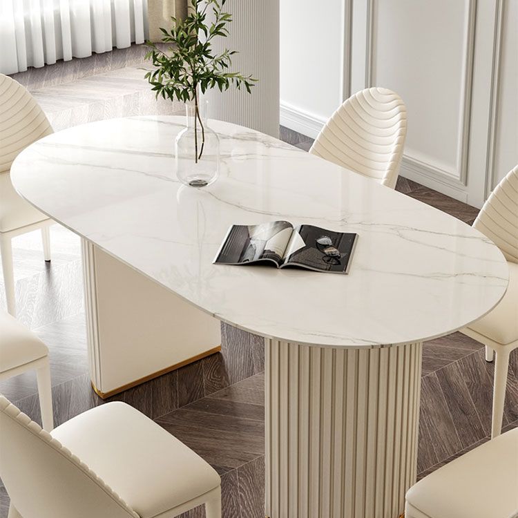 Oval Sintered Stone Top Dining Table Modern Table in White with Double Pedestal Clearhalo ' dining_table' 'Dining Tables & Seating' 'Dining Tables' 'furn' 'furn_dining_table' 'Furniture' 'furniture_dining_table' 'Kitchen & Dining Furniture' 'kitchen&dining_furn' 'kitchen' 'kitchen_dining_table' 1200x1200_b325761e-dd43-427d-834f-da10fc6f7bd6