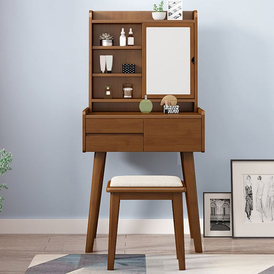 Solid Wood Vanity Table Set 3-Drawer Makeup Vanity Table with Mirror and Stool Clearhalo 'Bedroom Furniture' 'furn' 'furn_makeup_vanities' 'Furniture' 'Makeup Vanities' 'makeup_vanities' 1200x1200_b326347e-0c0e-43d1-ac27-6ace7dccbf7e
