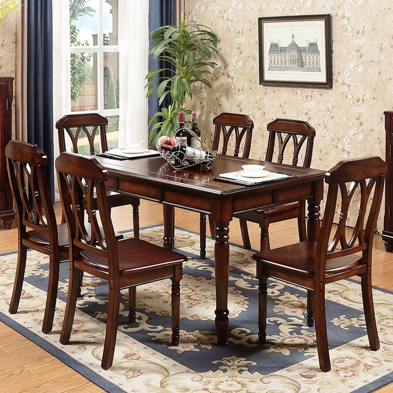Set da sala da pranzo con sedia e tavolo da 7 pezzi Set da sala da pranzo in legno massello