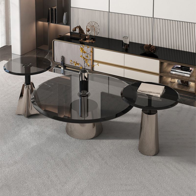 Black  Glass Top Bunching Tables Abstract Coffee Cocktail Table