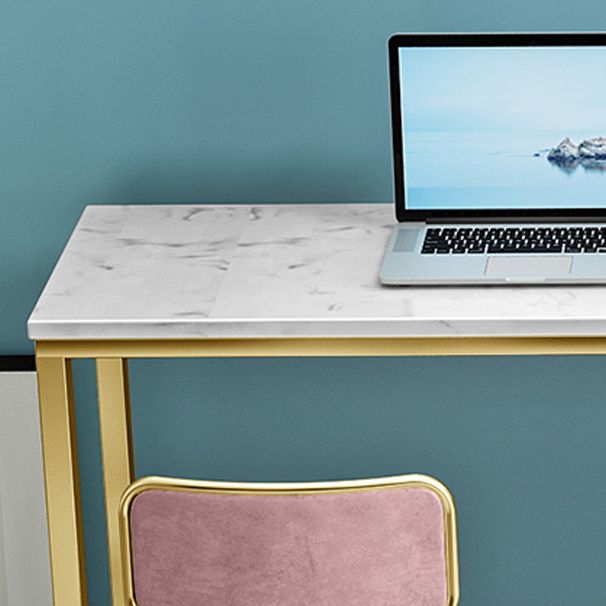White Marble Table with Rectangle Table Top Gold Trestle Table - 41.3" H Clearhalo 'Bar Furniture' 'Bar Tables' 'bar_tables' 'furn' 'furn_bar_tables' 'Furniture' 'furniture_bar_tables' 'Kitchen & Dining Furniture' 1200x1200_b32b6fa3-6ab3-486c-989c-2fd0f392aae0