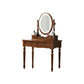 Vanity di trucco in legno in solido marrone con cassetti e tavolo da toeletta a specchio
