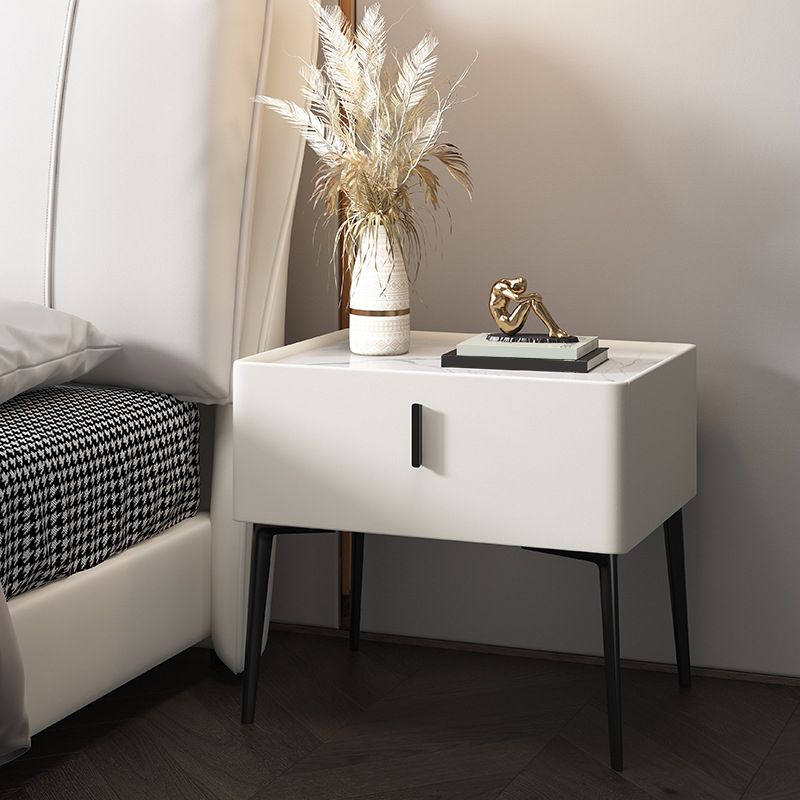 Mesita de noche contemporánea de madera maciza con 1 cajón, 19,7" de alto