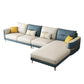 Glam Faux Leather Sofa Blue and Beige Square Arm Sofa with Pillows