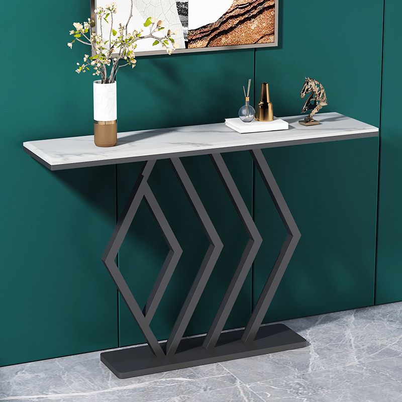 Contemporary Stone Console Sofa Table Rectangle Iron End Table for Hall Clearhalo 'Console Tables' 'console_tables' 'Entry & Mudroom Furniture' 'furn' 'furn_console_tables' 'Furniture' 1200x1200_b32dfe22-6d16-4fb8-968f-613036da2a81
