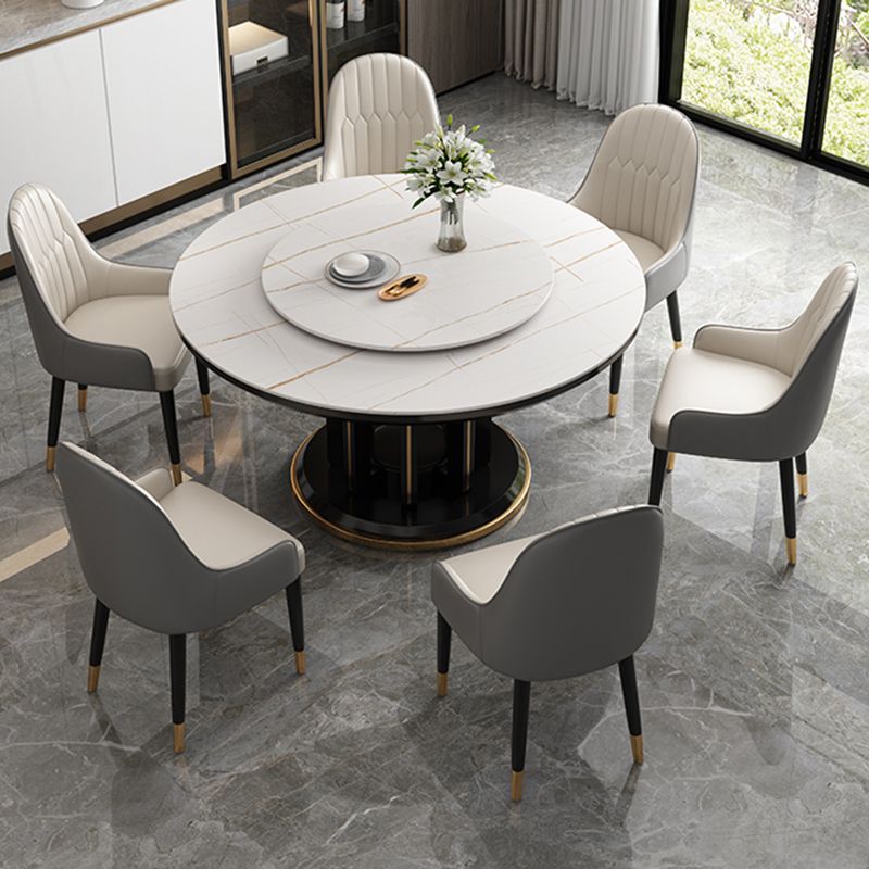 Mesa de comedor sencilla y moderna, mesa redonda con base de madera de caucho para comedor