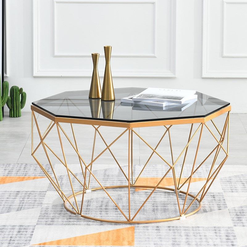 Modern Frame Coffee Table Round Glass Top Coffee Cocktail Table Clearhalo 'Coffee & Accent Tables' 'Coffee Tables' 'coffee_tables' 'furn' 'furn_coffee_tables' 'Furniture' 'Living Room Furniture' 1200x1200_b32ea6b2-c390-4a2e-a7f6-e49dadf88d0d