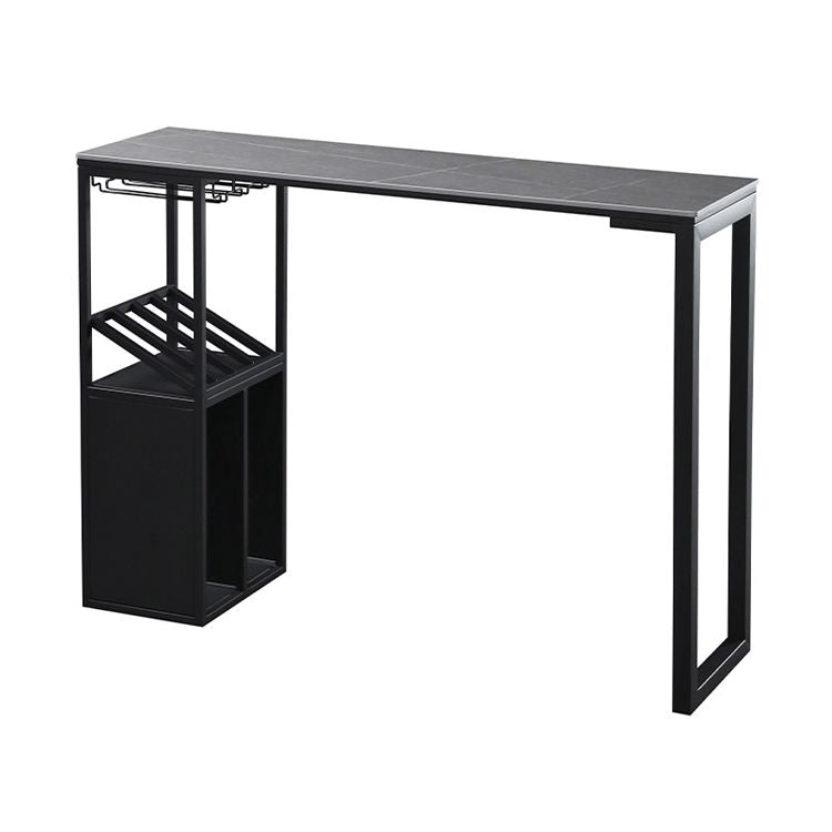 Contemporary Bar Dining Table Rectangle Bar Table Metal Base with Shelves in Grey Clearhalo 'Bar Furniture' 'Bar Tables' 'bar_tables' 'Furniture' 'furniture_bar_tables' 'Kitchen & Dining Furniture' 'kitchen&dining_furn' 'kitchen' 1200x1200_b3340cdd-210f-49a5-ba4e-6c16762d5893
