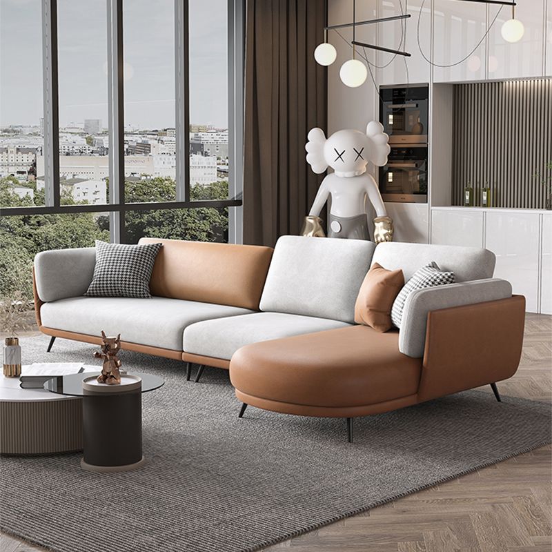 Faux Leather Scandinavian L-Shape Sectional with Pillowed Back Cushions Clearhalo 'furn' 'furn_sectionals' 'Furniture' 'furniture_sectionals' 'kitchen' 'kitchen_sectionals' 'Living Room Furniture' 'Sectionals' 1200x1200_b33410f9-d90f-452f-bc18-027617872dc6