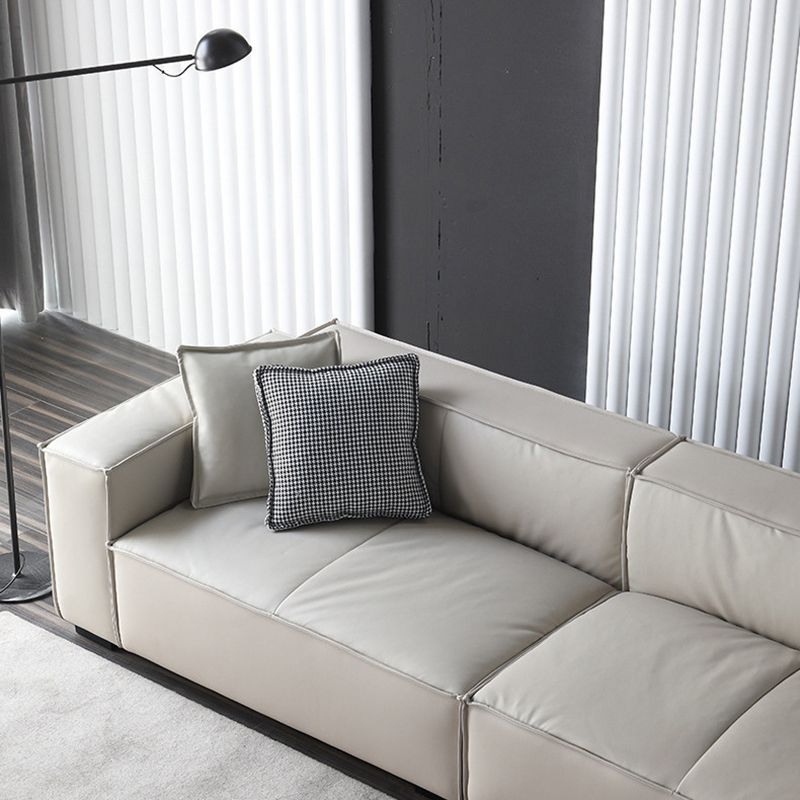 Genuine Leather Square Arm Sofa Contemporary Standard Sofa with 3 Pillows
