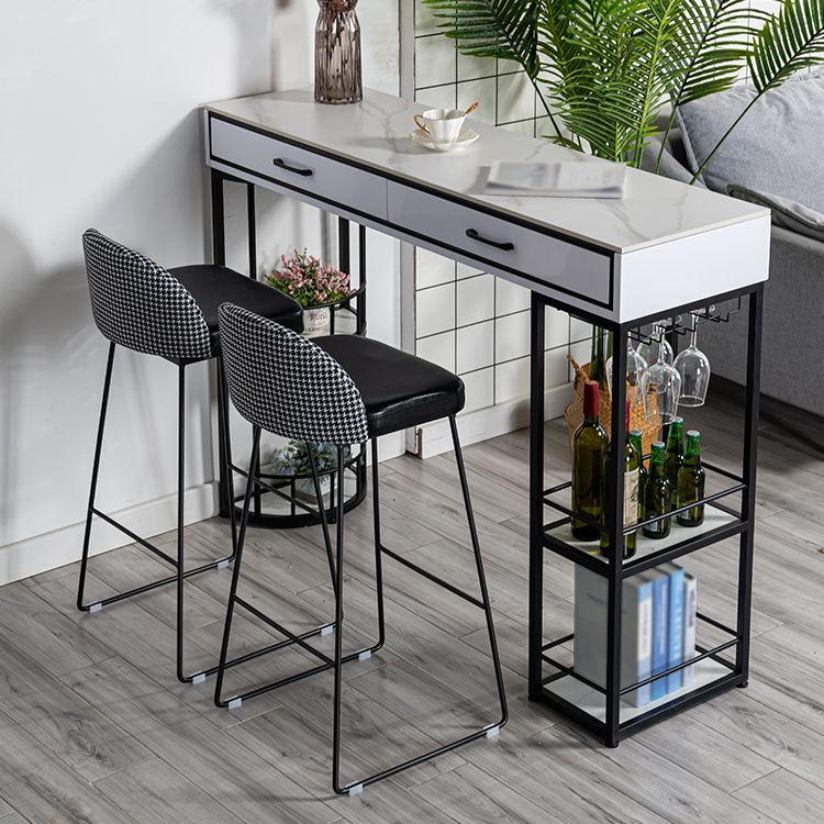 Marble Bar Table with Rectangle Table Top Double Pedestal Table - 41.3" H Clearhalo 'Bar Furniture' 'Bar Tables' 'bar_tables' 'furn' 'furn_bar_tables' 'Furniture' 'furniture_bar_tables' 'Kitchen & Dining Furniture' 1200x1200_b336107e-ccbf-4678-a4aa-e17925e06be8