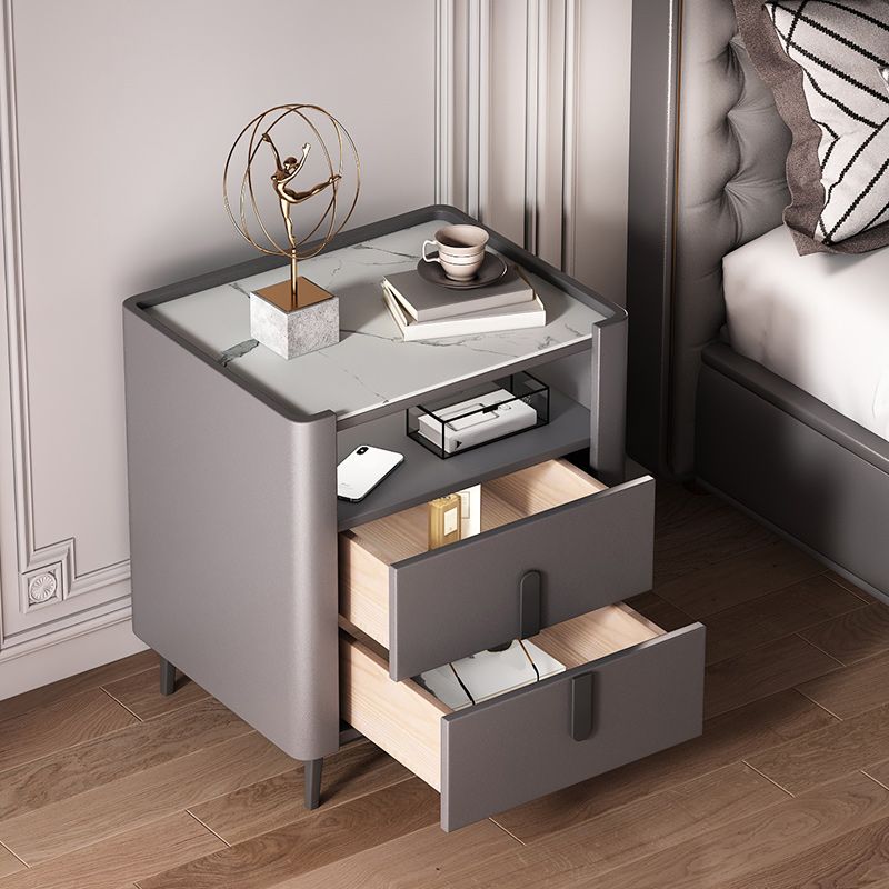 22 inch H Nightstand Moderne Open opbergsteen Top 2-ladel nachttafel met benen