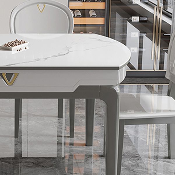 Modern Extendable Dining Table White Round Stone Tabletop for Home Clearhalo 'Dining Tables & Seating' 'Dining Tables' 'dining_table' 'furn' 'furn_dining_table' 'Furniture' 'Kitchen & Dining Furniture' 1200x1200_b3412c25-6290-4e56-bf7d-d6bd148bf9c4