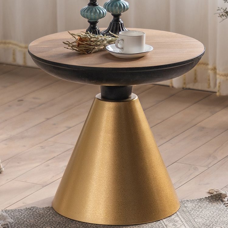 French Country Wooden Round Top Side Table Iron Pedestal End Table